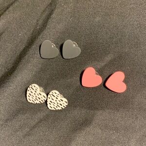 Heart Shaped Earring Set - Black, Pink, and Patterned